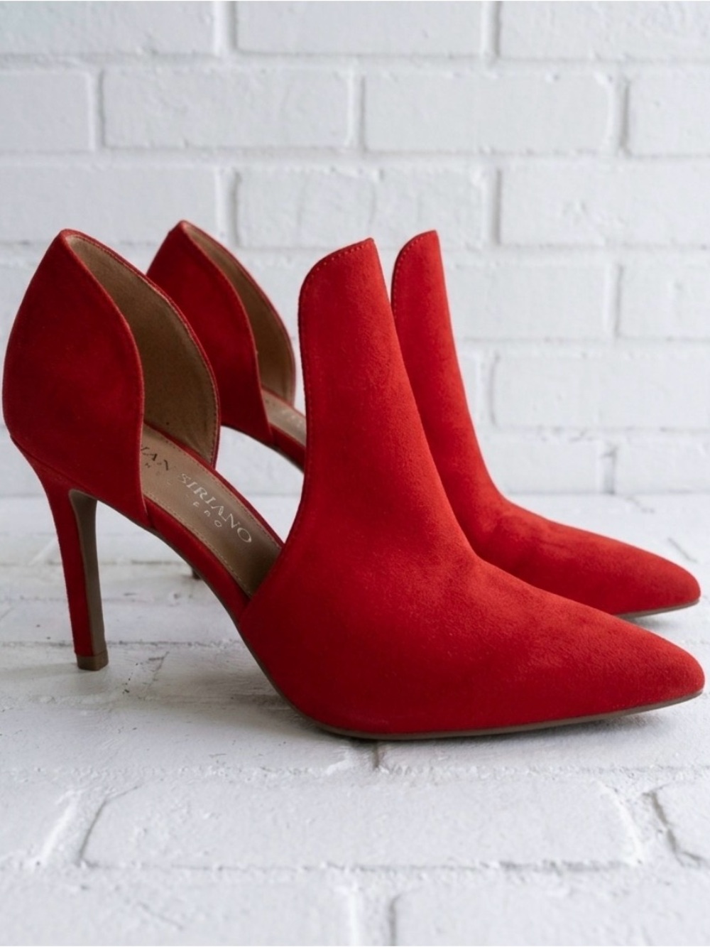 Christian Siriano Red Suede D'Orsay Pointed-Toe Heels